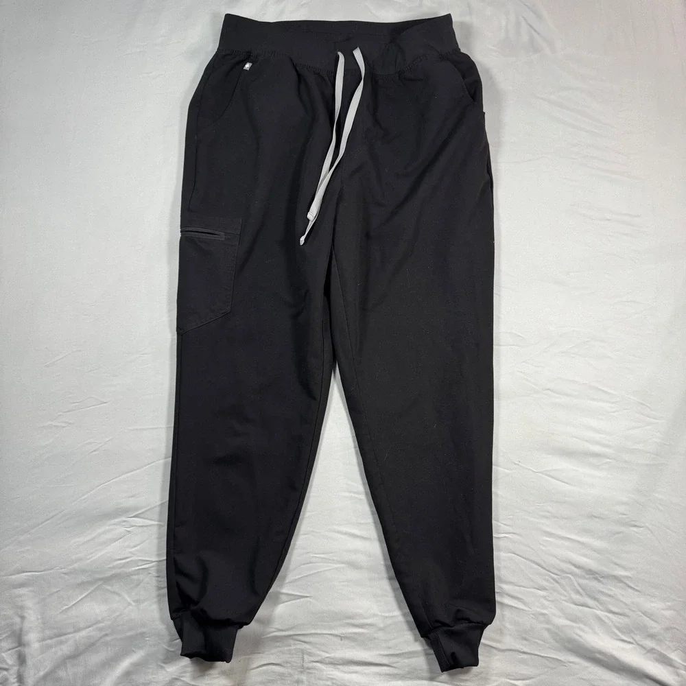 FIGS HW Zamora Black Jogger Scrub Pants Mens XL Cargo Pockets Drawstring Work